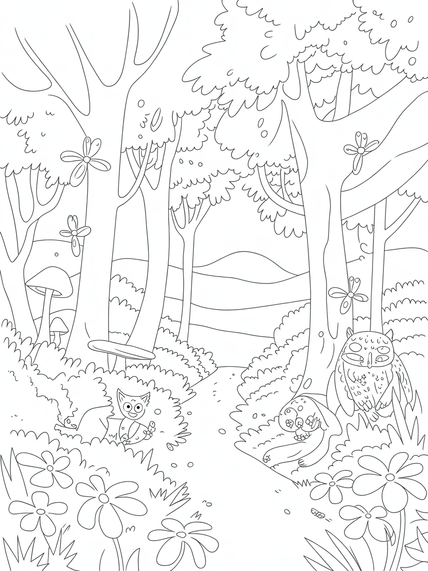 A Magical Forest - Free Coloring Page