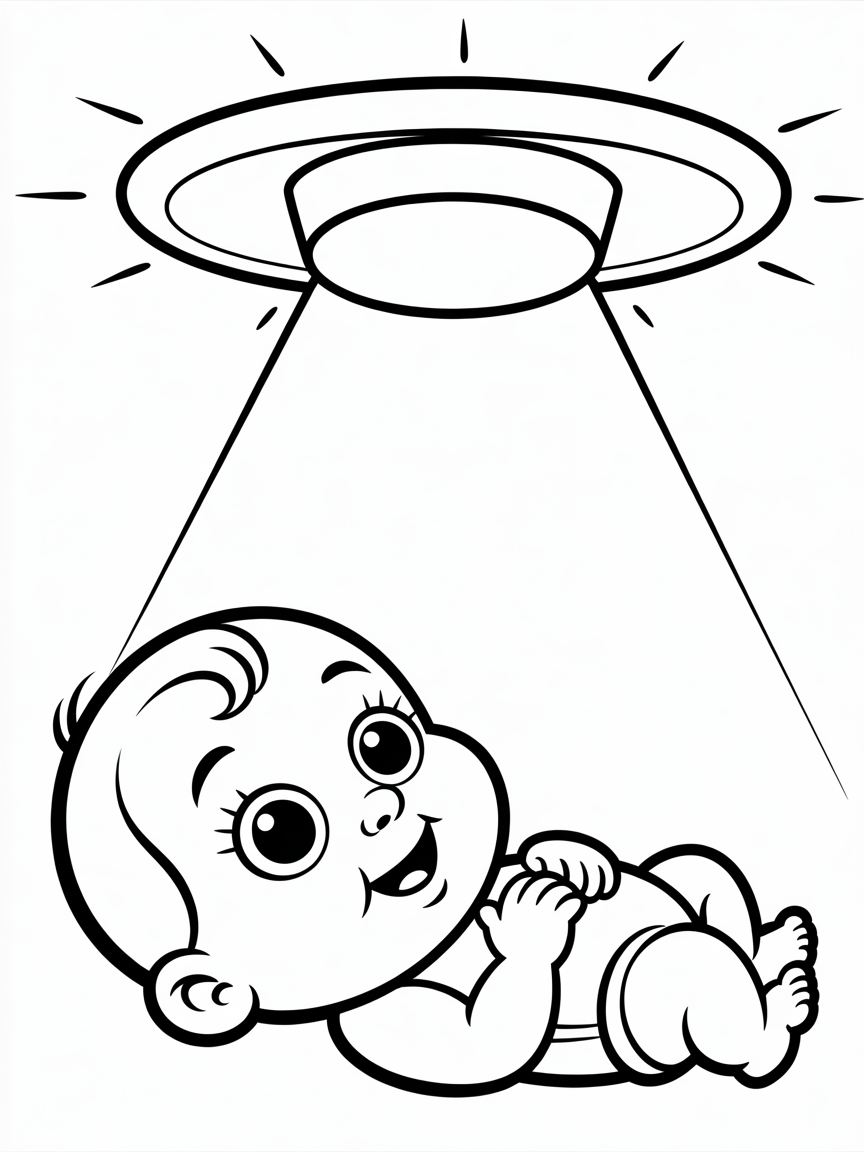 Baby staring at a ceiling light - Free Coloring Page