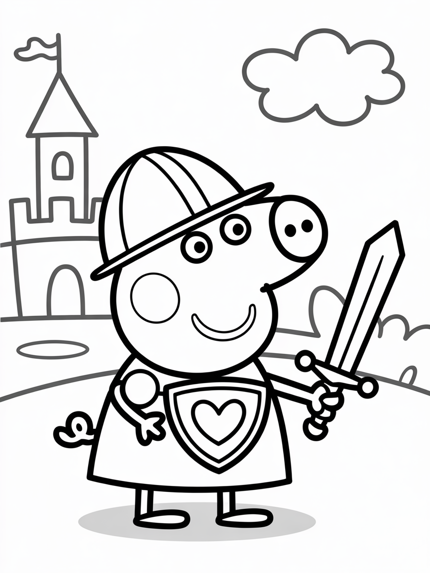 Peppa pig knight - Free Coloring Page