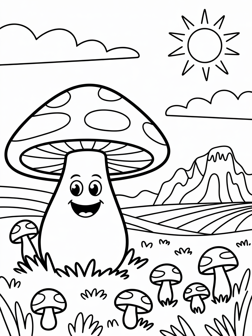 Mushroom with small mushroom field with Greenland - Free Coloring Page