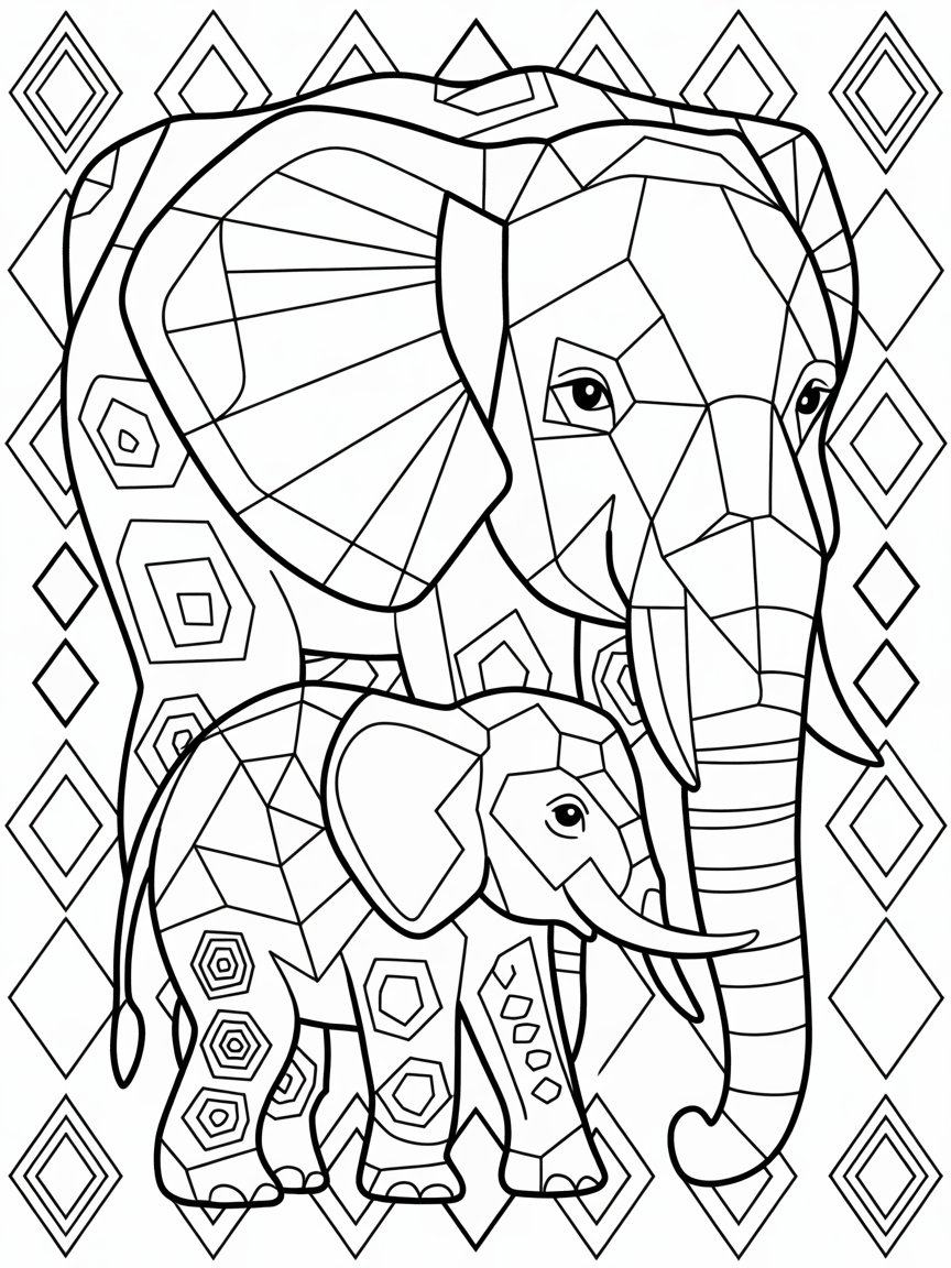 Geometric elephants - Free Coloring Page