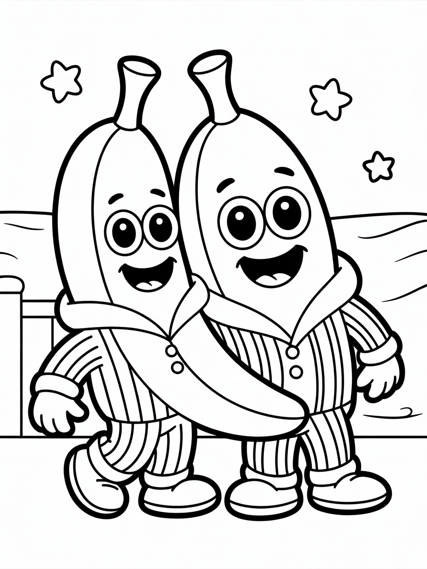 Bananas in pyjamas - Free Coloring Page