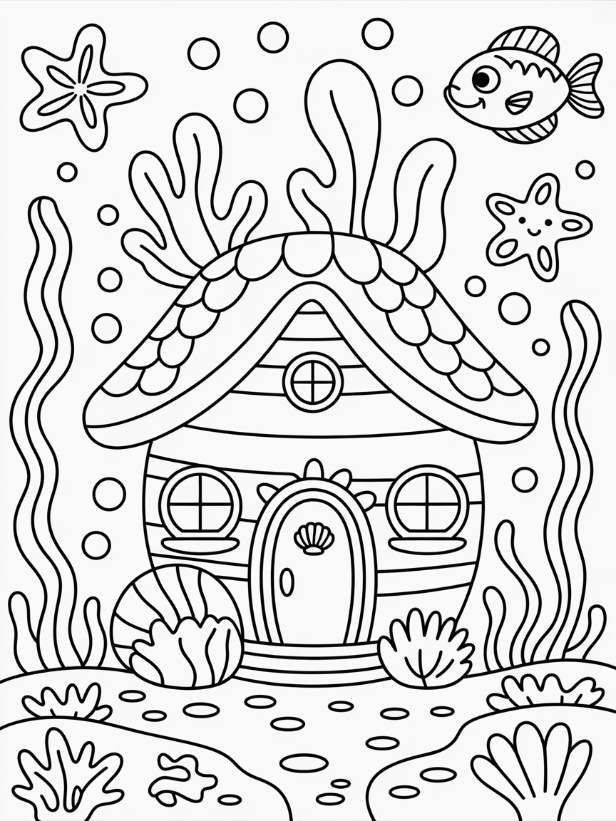 Mermaid house - Free Coloring Page