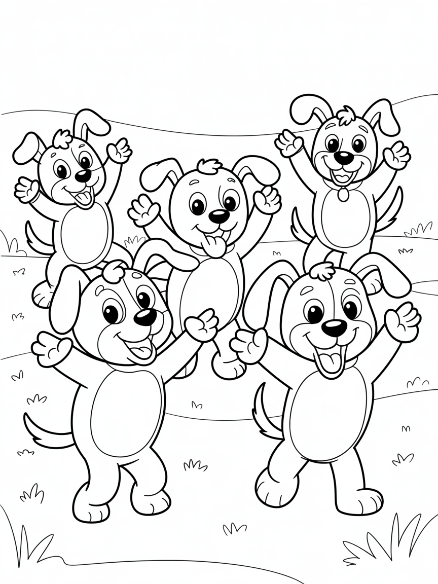 Dogs dancing the shuffle - Free Coloring Page