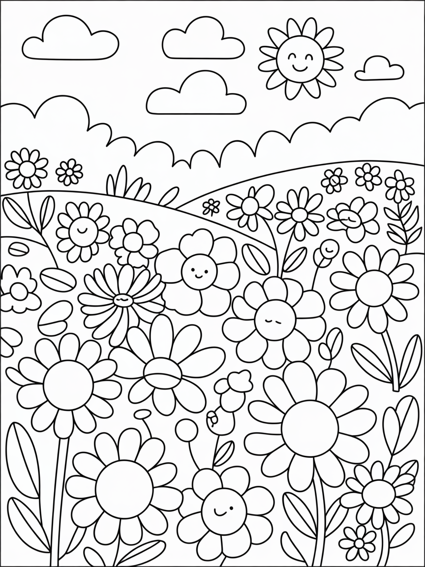 Flower field - Free Coloring Page