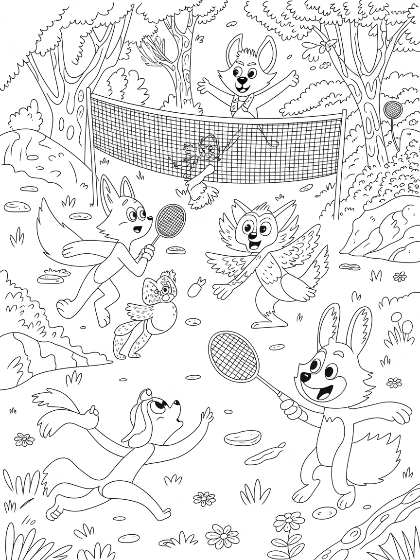 Animated animals playing - Free Coloring Page