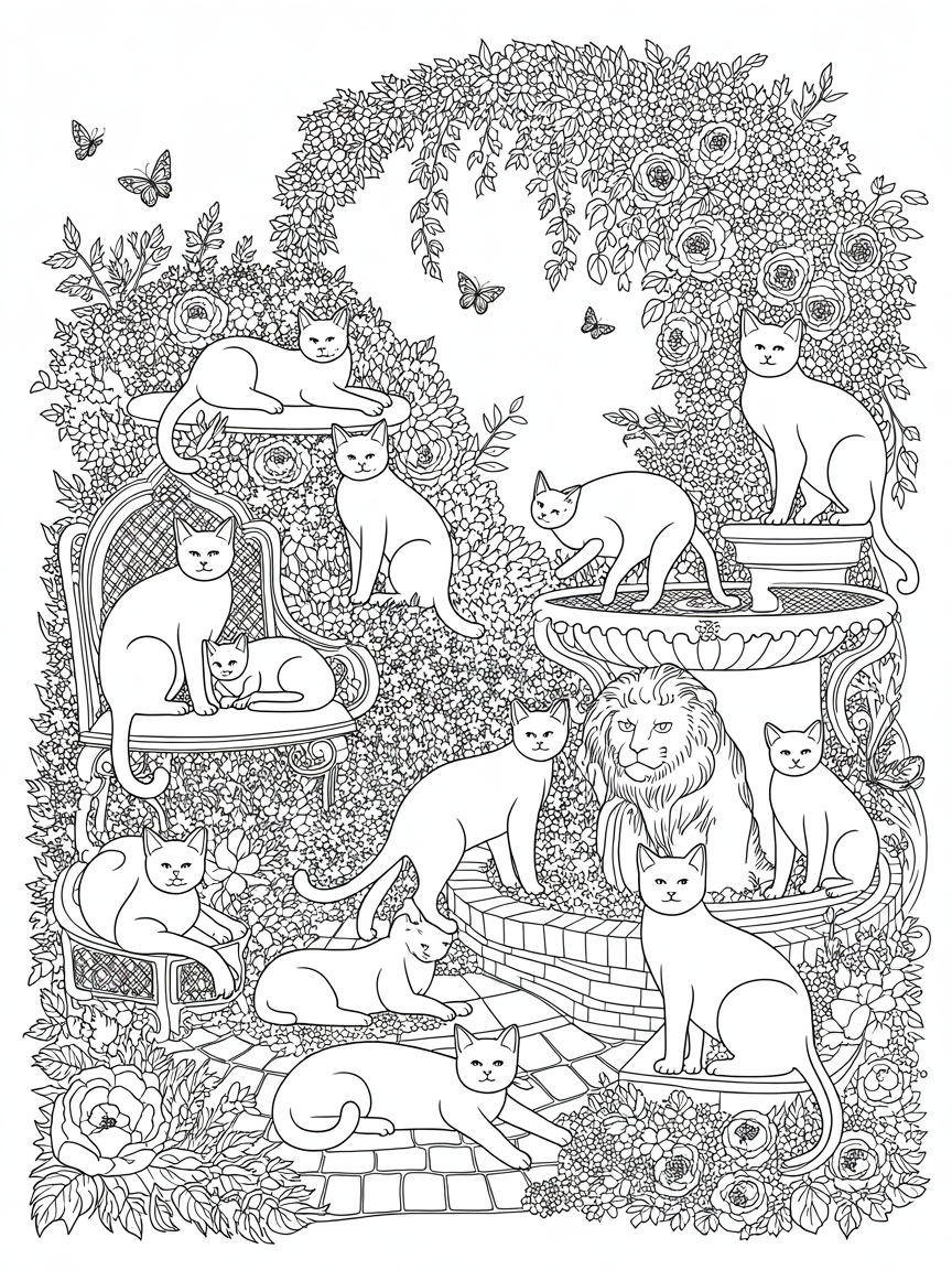 Cats - Free Coloring Page