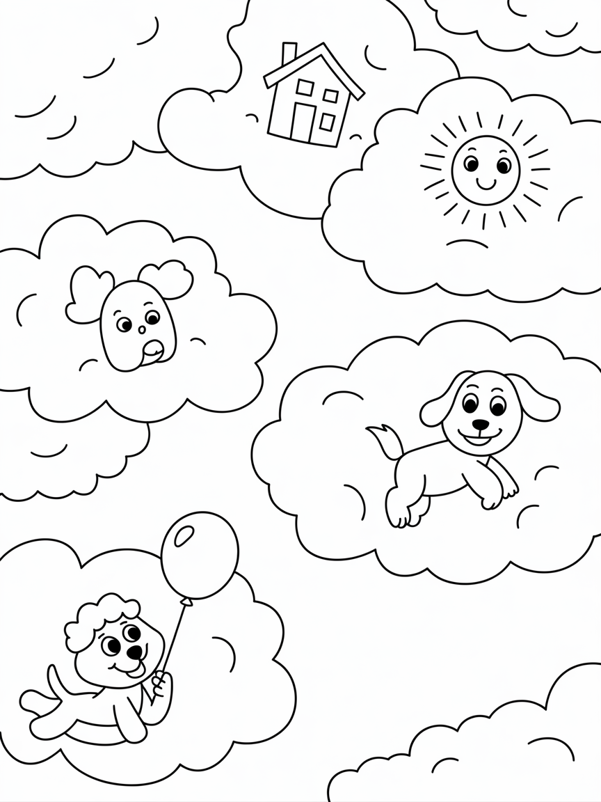 Pictures in the clouds - Free Coloring Page