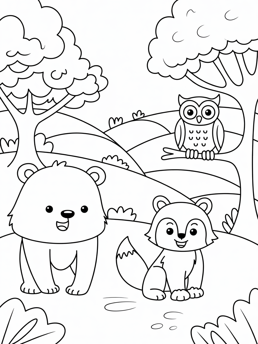 Woodland scene - Free Coloring Page