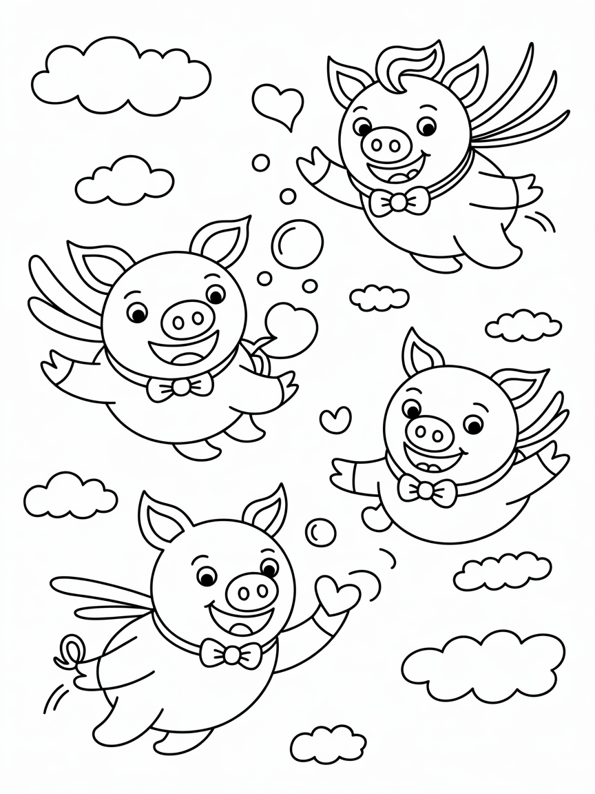 Flying pigs - Free Coloring Page