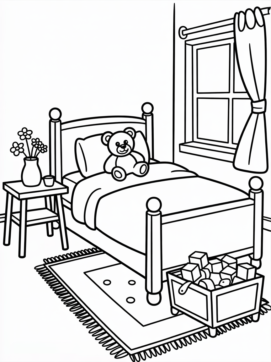 Girls bedroom - Free Coloring Page