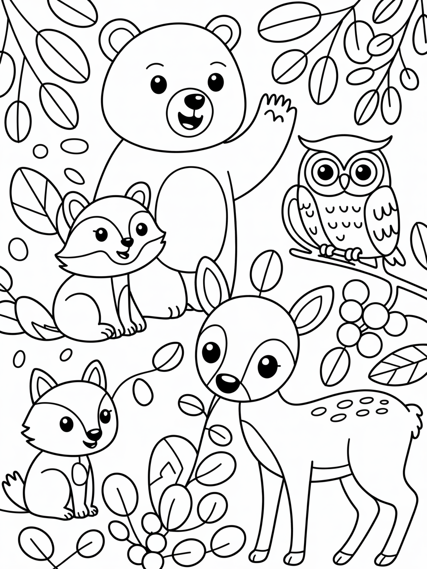 Forest animals during fall - Free Coloring Page