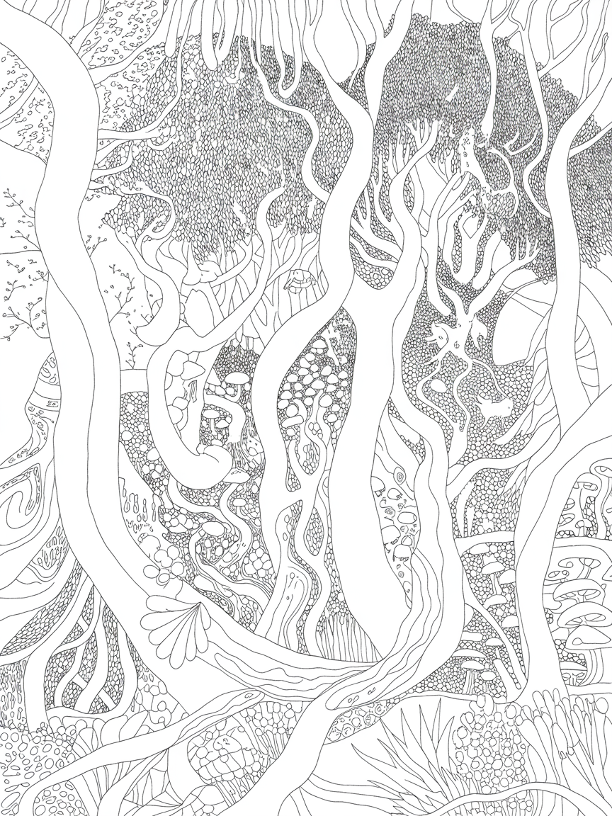 Magical treetops - Free Coloring Page