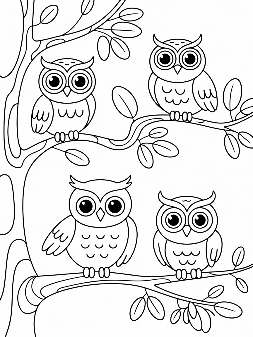 Owls - Free Coloring Page