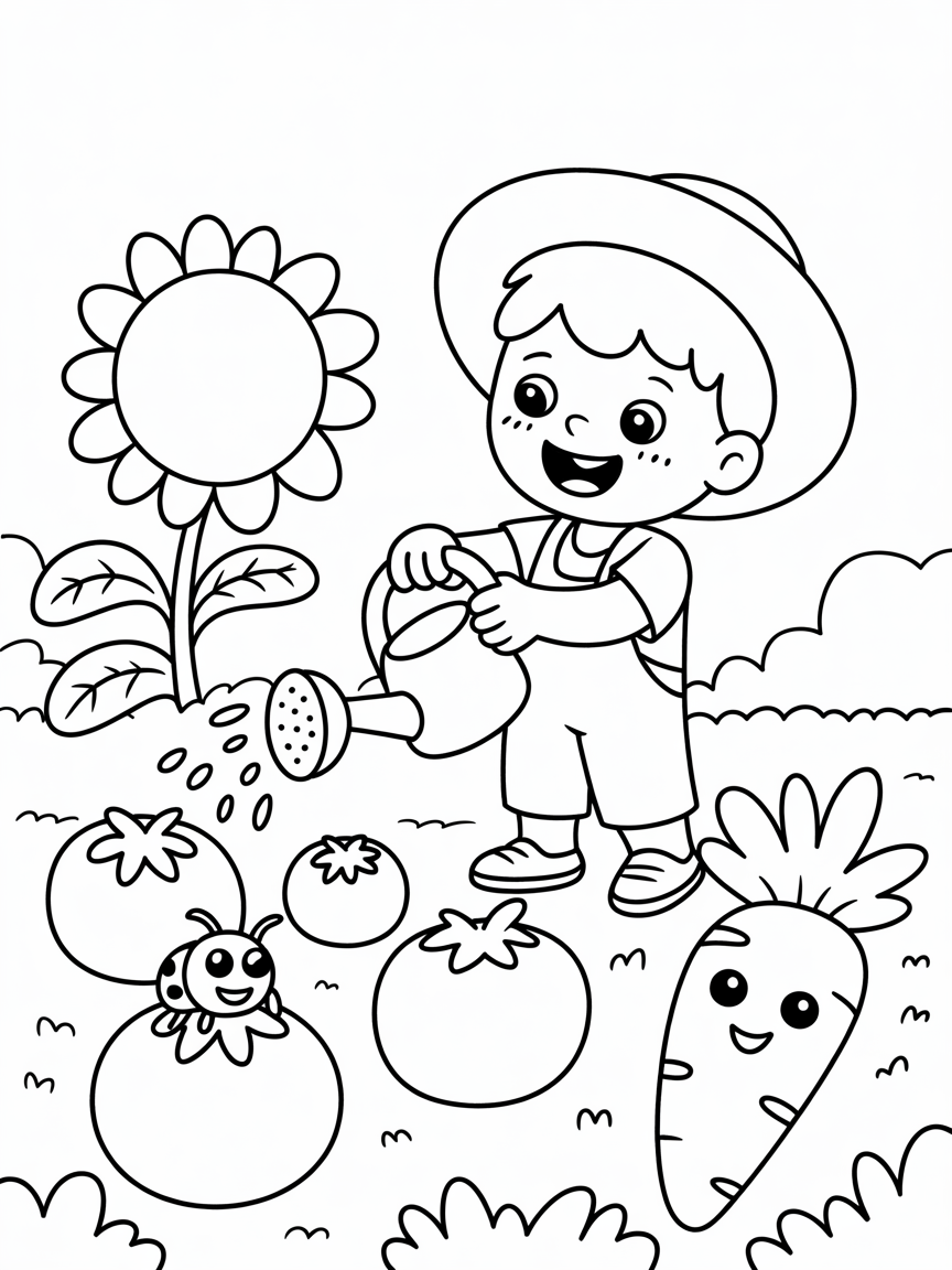 Gardening - Free Coloring Page