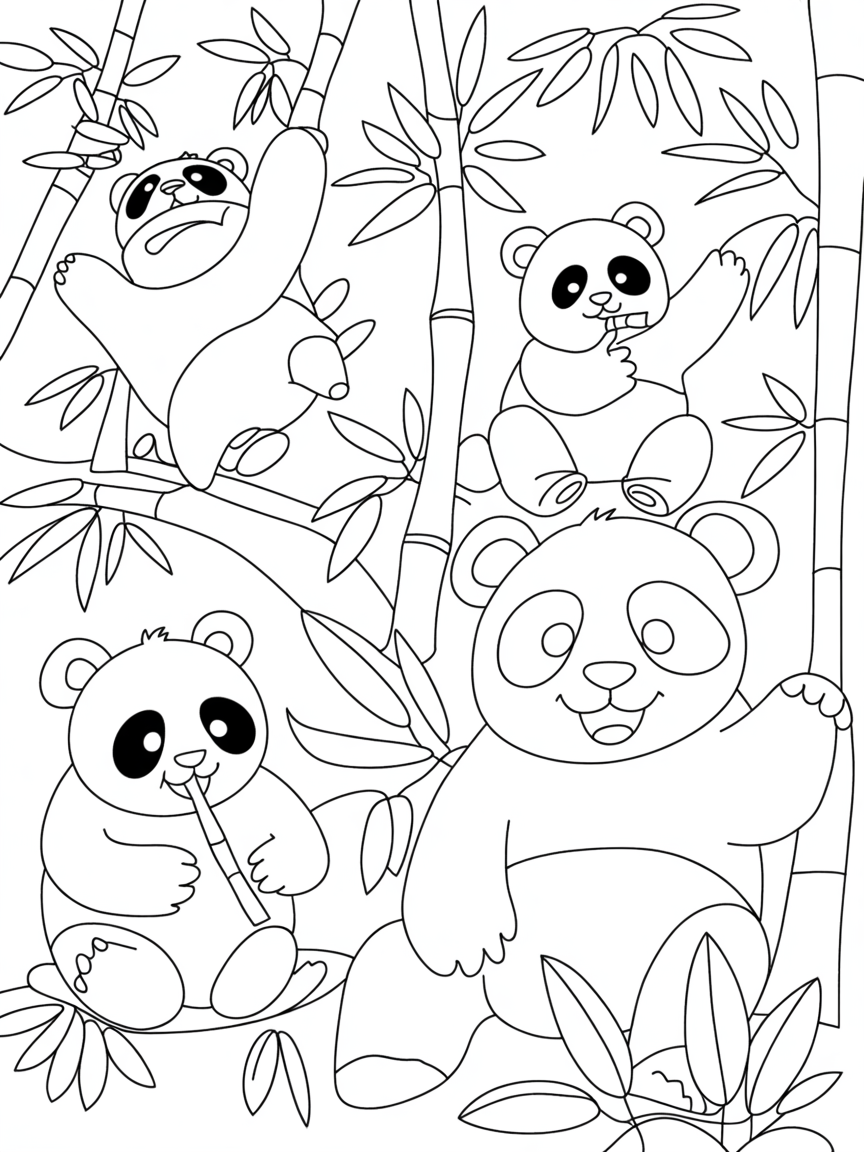 Pandas forest in China - Free Coloring Page