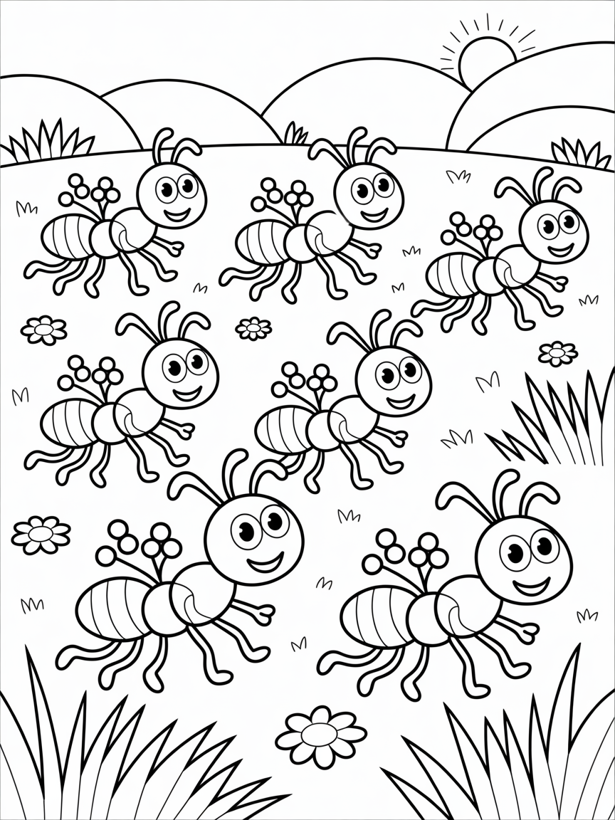 Ants - Free Coloring Page