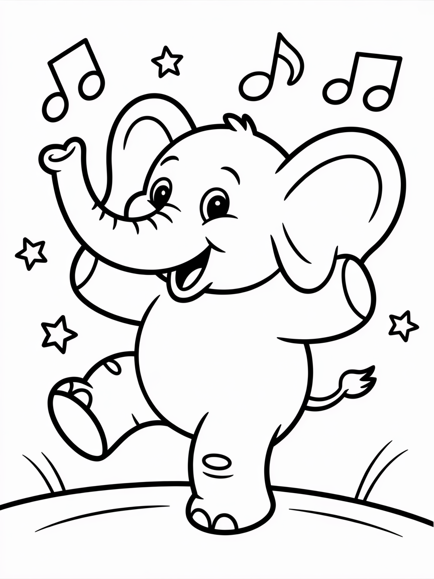 Dancing elephant - Free Coloring Page