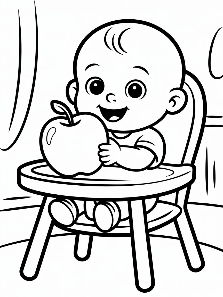 A little baby eating an apple - Free Coloring Page