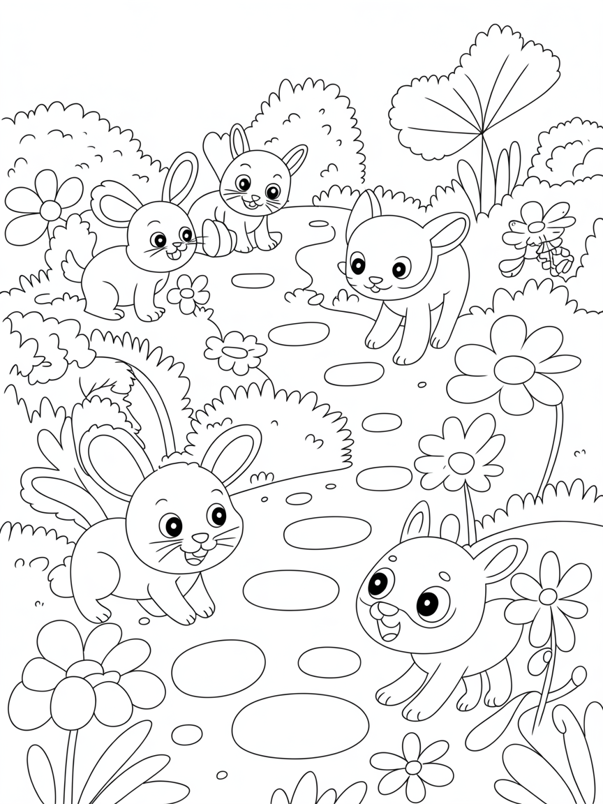 Magical garden w many animals wild and not - Free Coloring Page