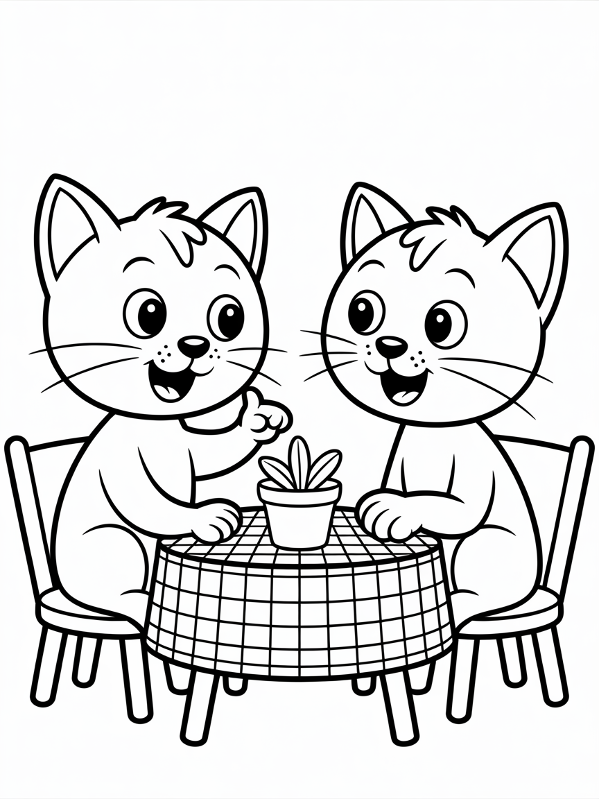 2 black cats talking about superstitions - Free Coloring Page