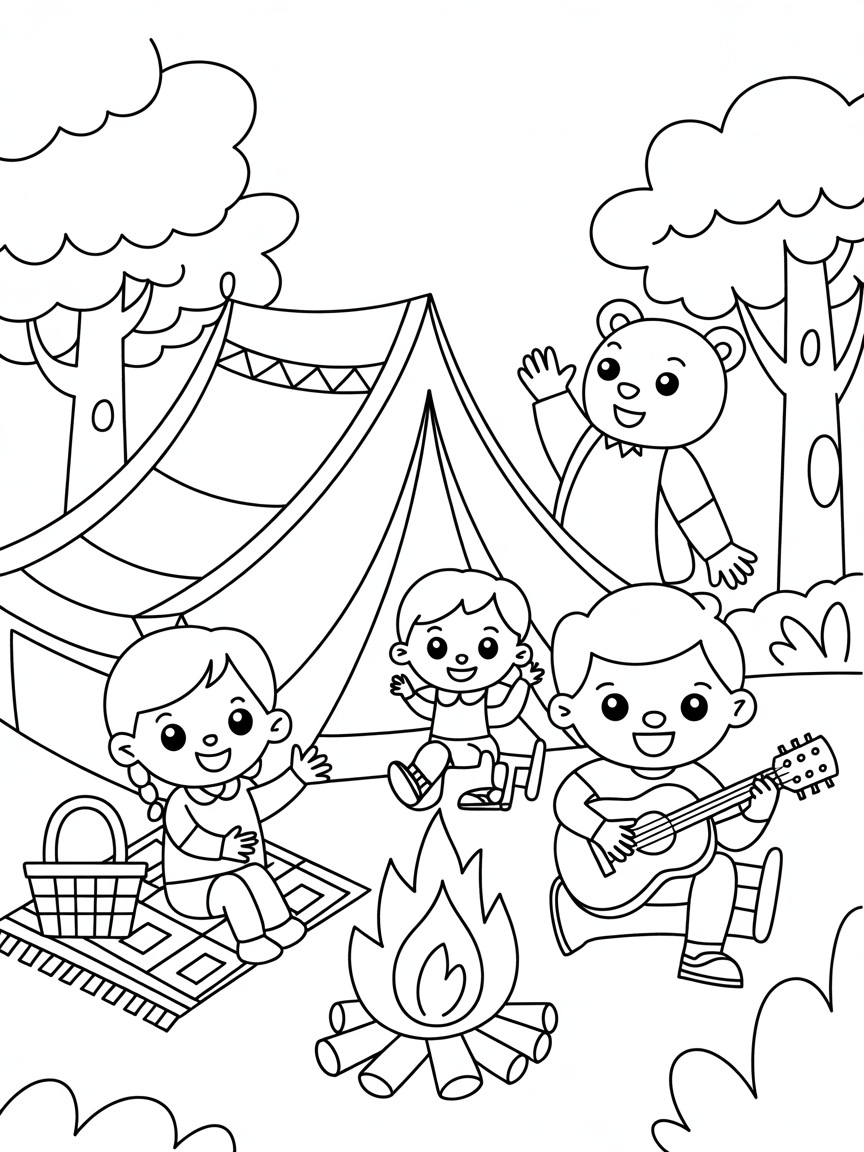 Camping day - Free Coloring Page
