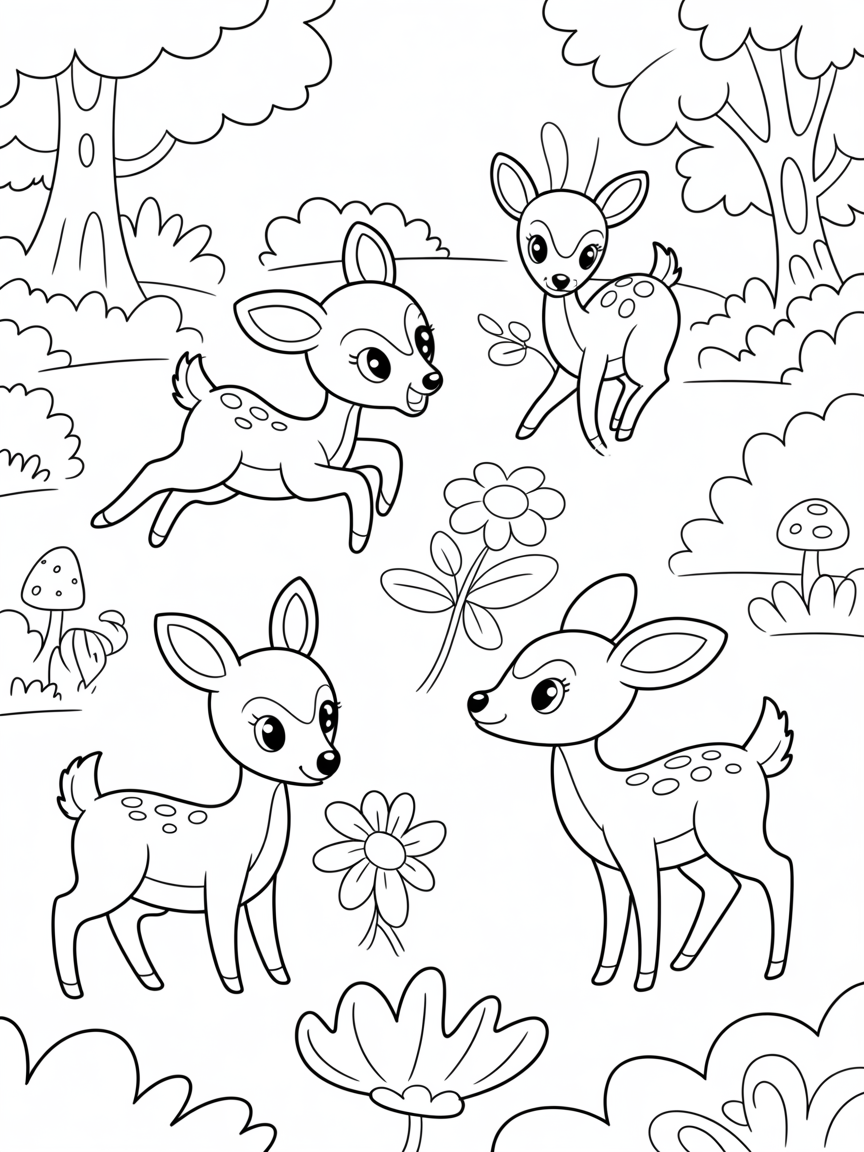 dears in an enchanted forest - Free Coloring Page