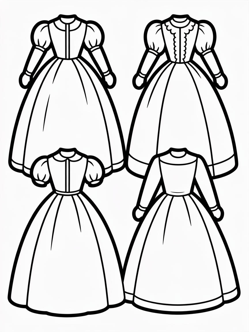 Victorian dresses - Free Coloring Page