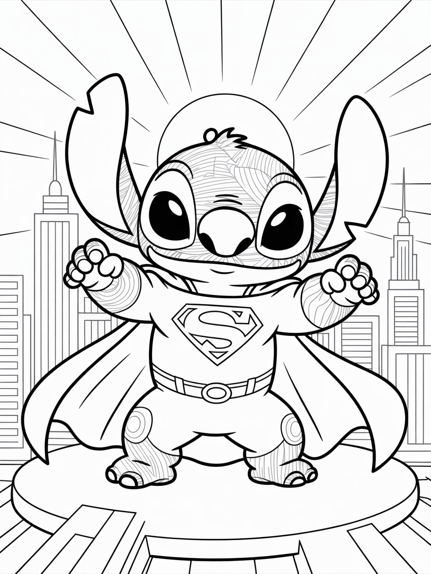 Stitch in superman costume - Free Coloring Page