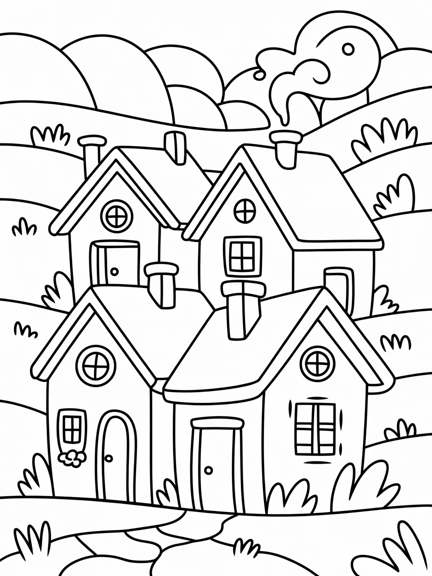 Cute cottage houses - Free Coloring Page