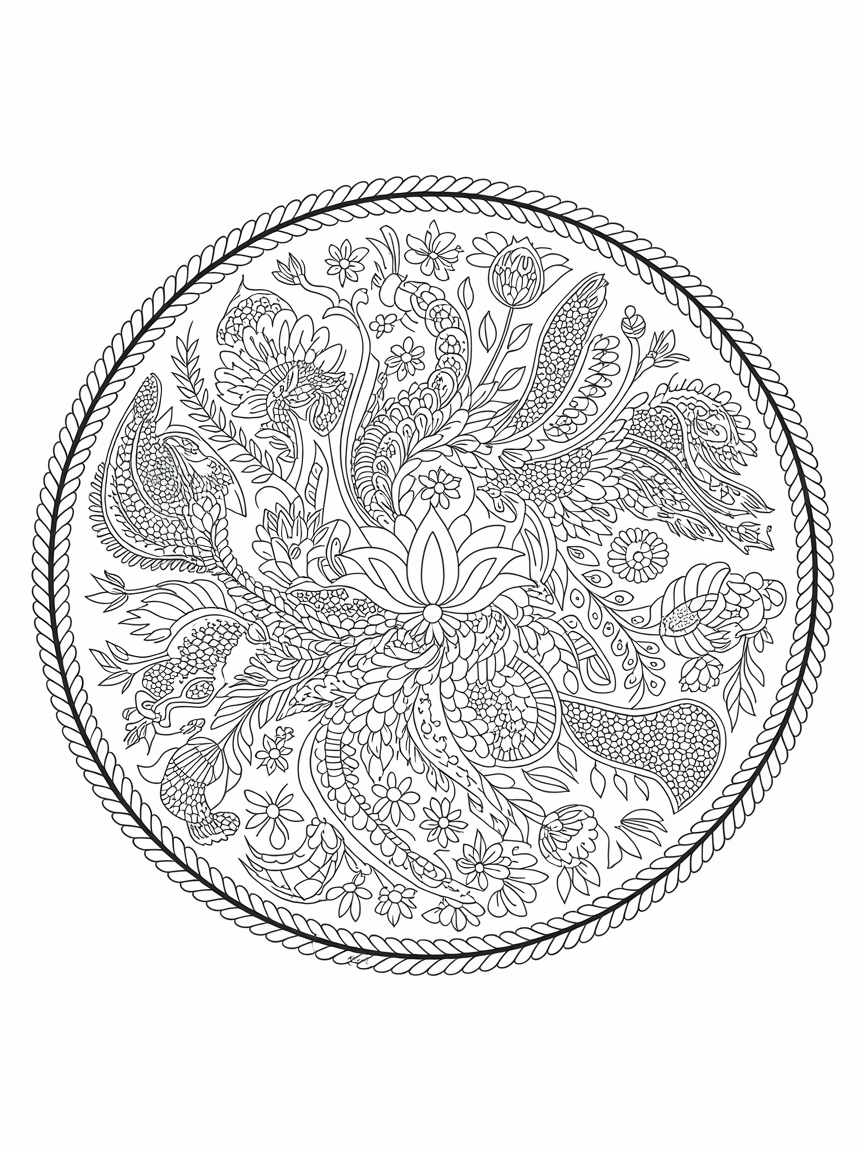Kalamkari art circle - Free Coloring Page