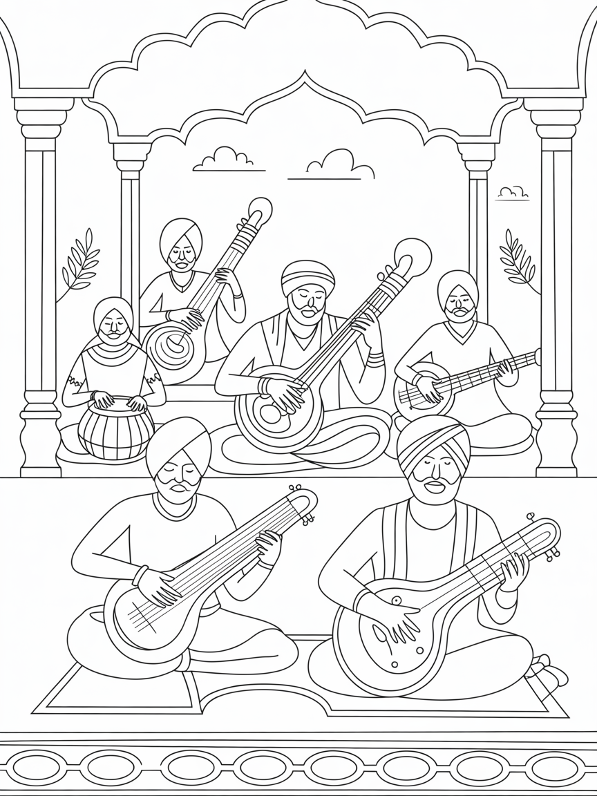 Sikh kirtan - Free Coloring Page