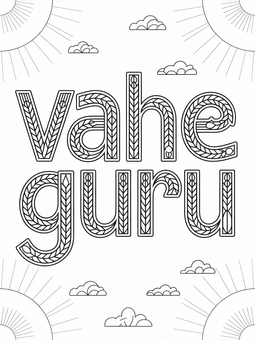 Vaheguru lettered - Free Coloring Page