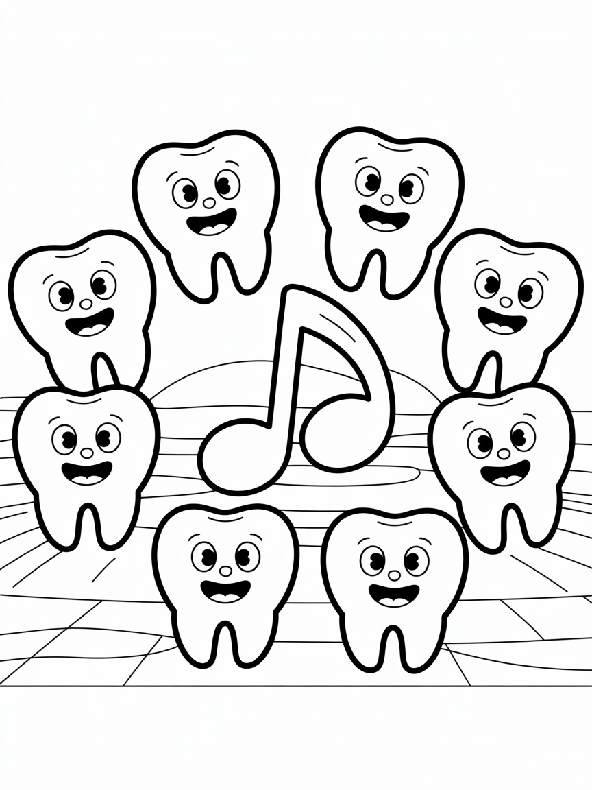Teeth dancing in a ring forte - Free Coloring Page