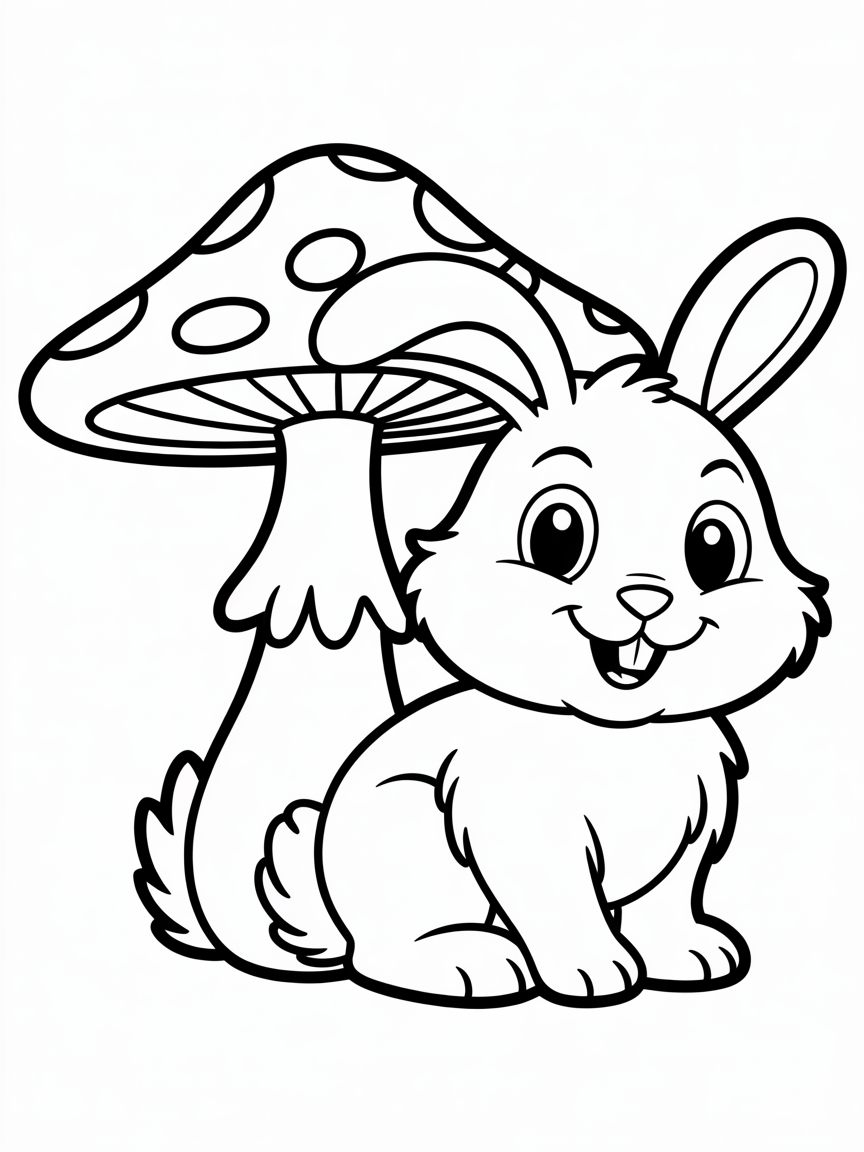 rabbit and mushroom - Free Coloring Page