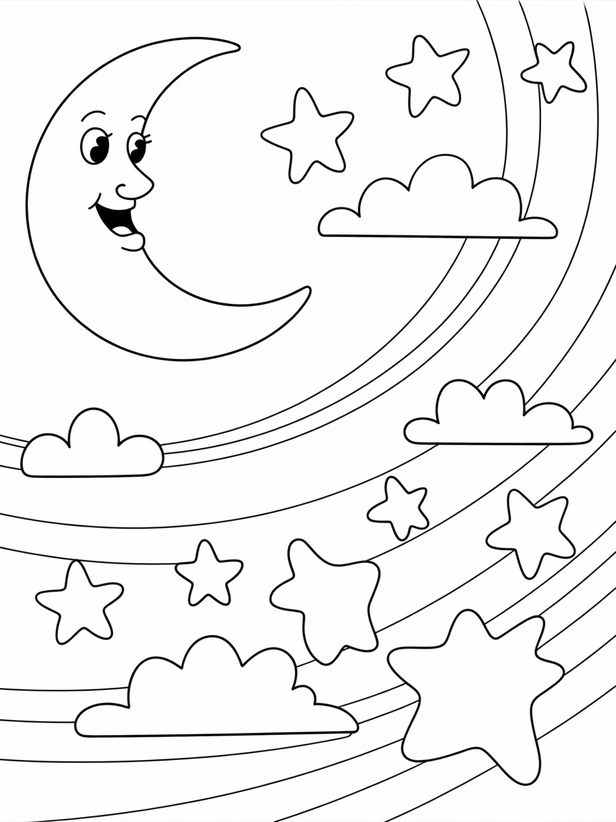 The night sky with start twinkling and the milky way - Free Coloring Page