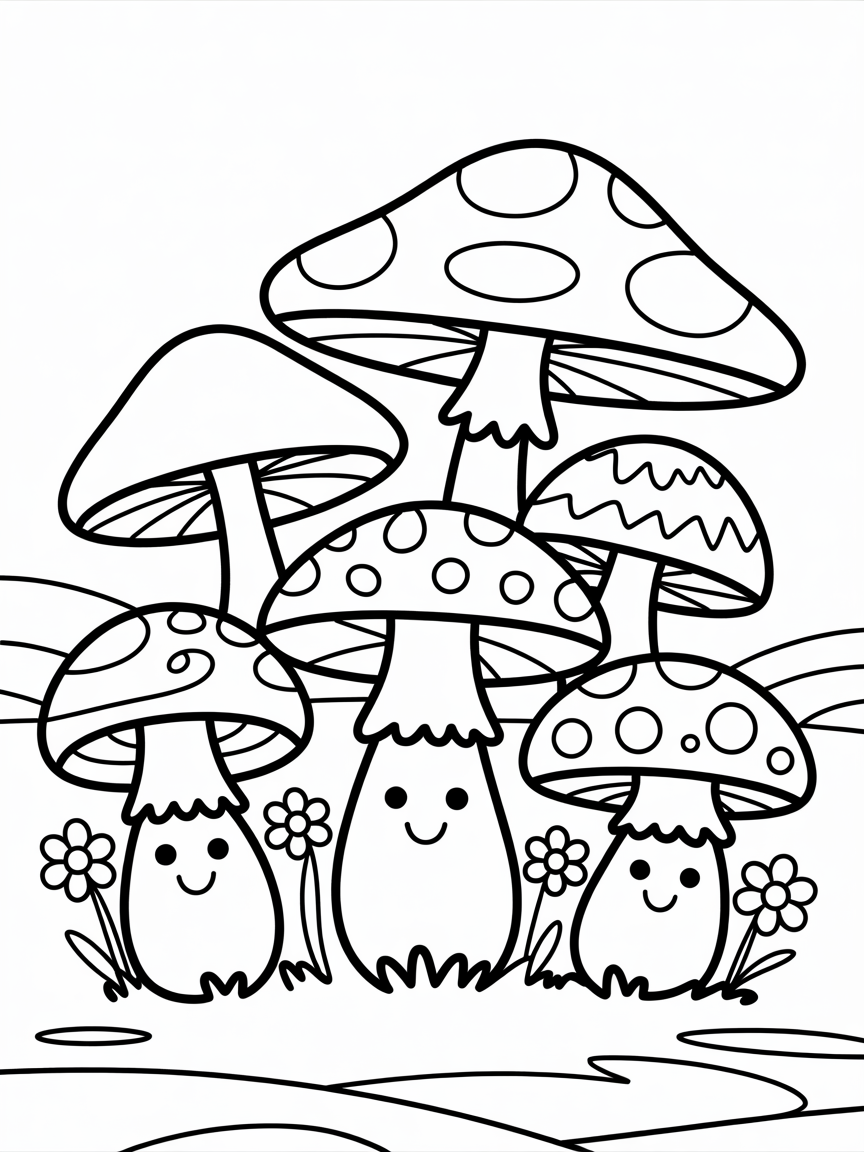 Mushroom paradise - Free Coloring Page
