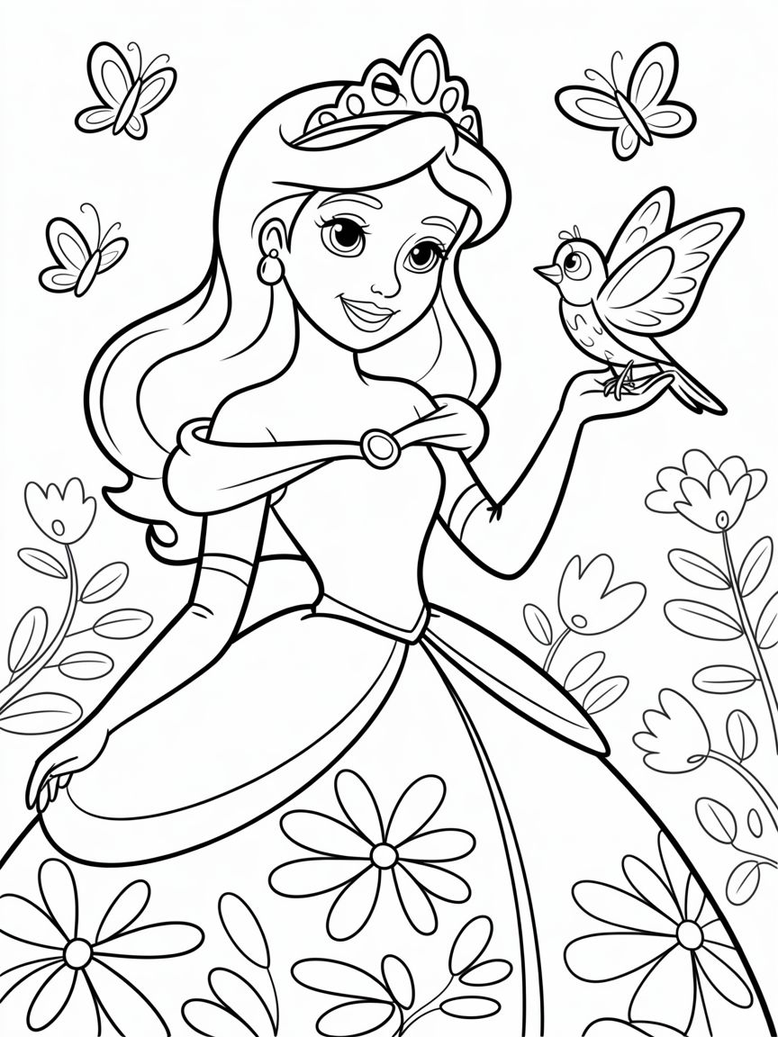 A disney princess line art - Free Coloring Page
