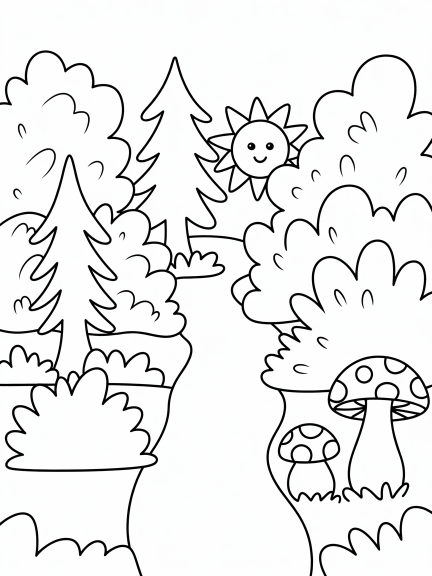 An aesthetic forest - Free Coloring Page