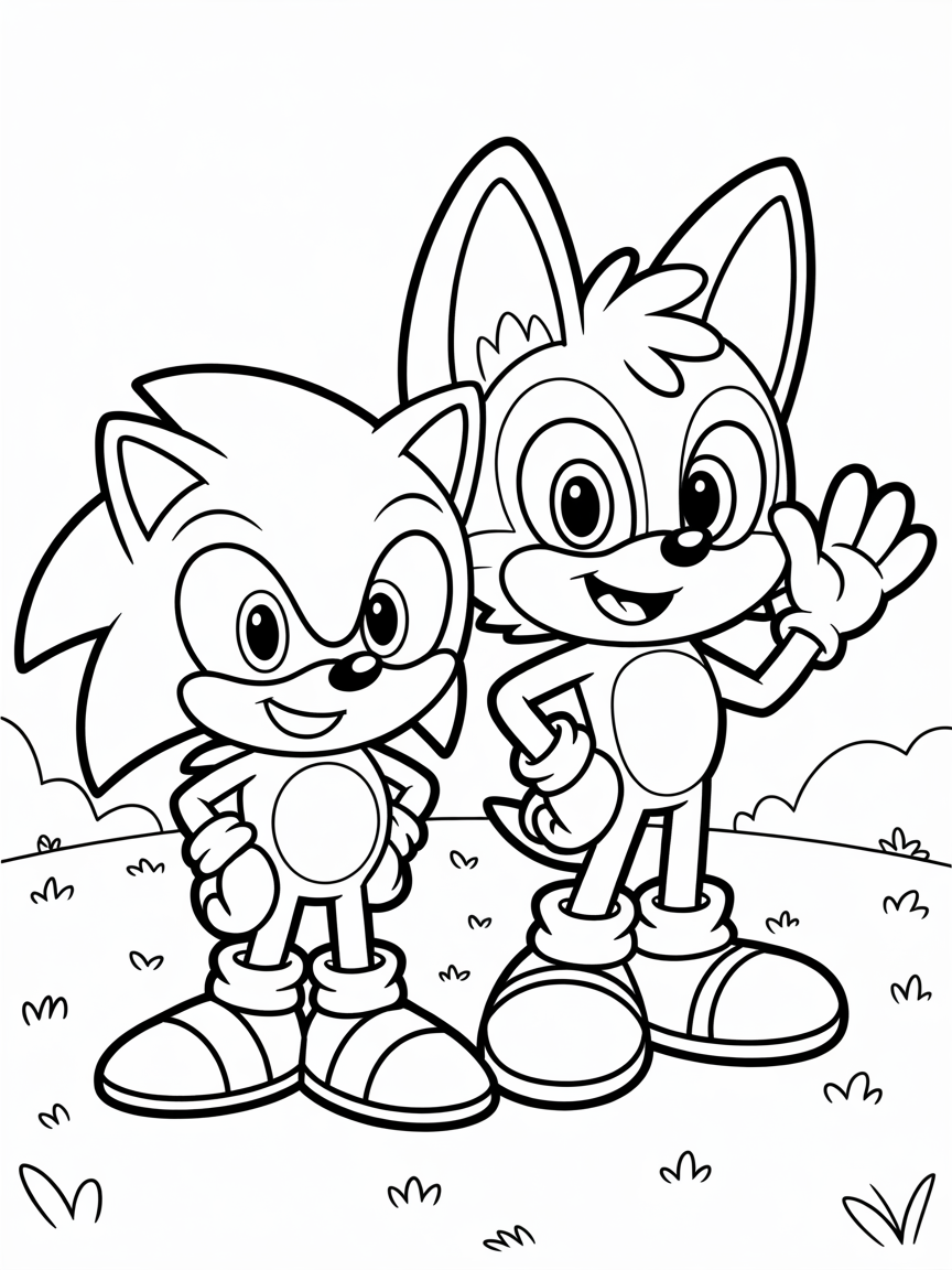Sonic the hedgehog with girl coyote - Free Coloring Page