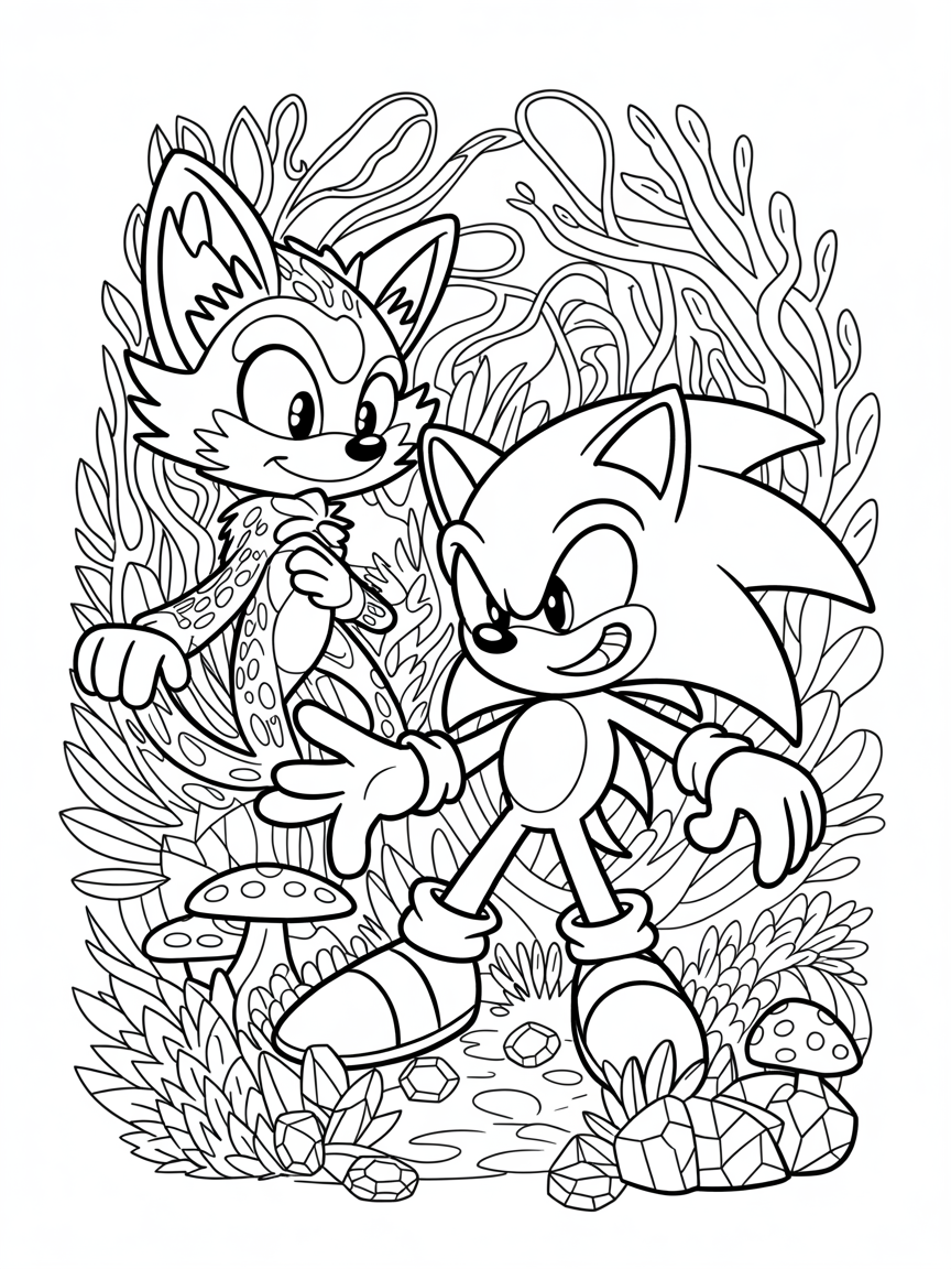 Sonic the hedgehog with girl coyote detailed - Free Coloring Page