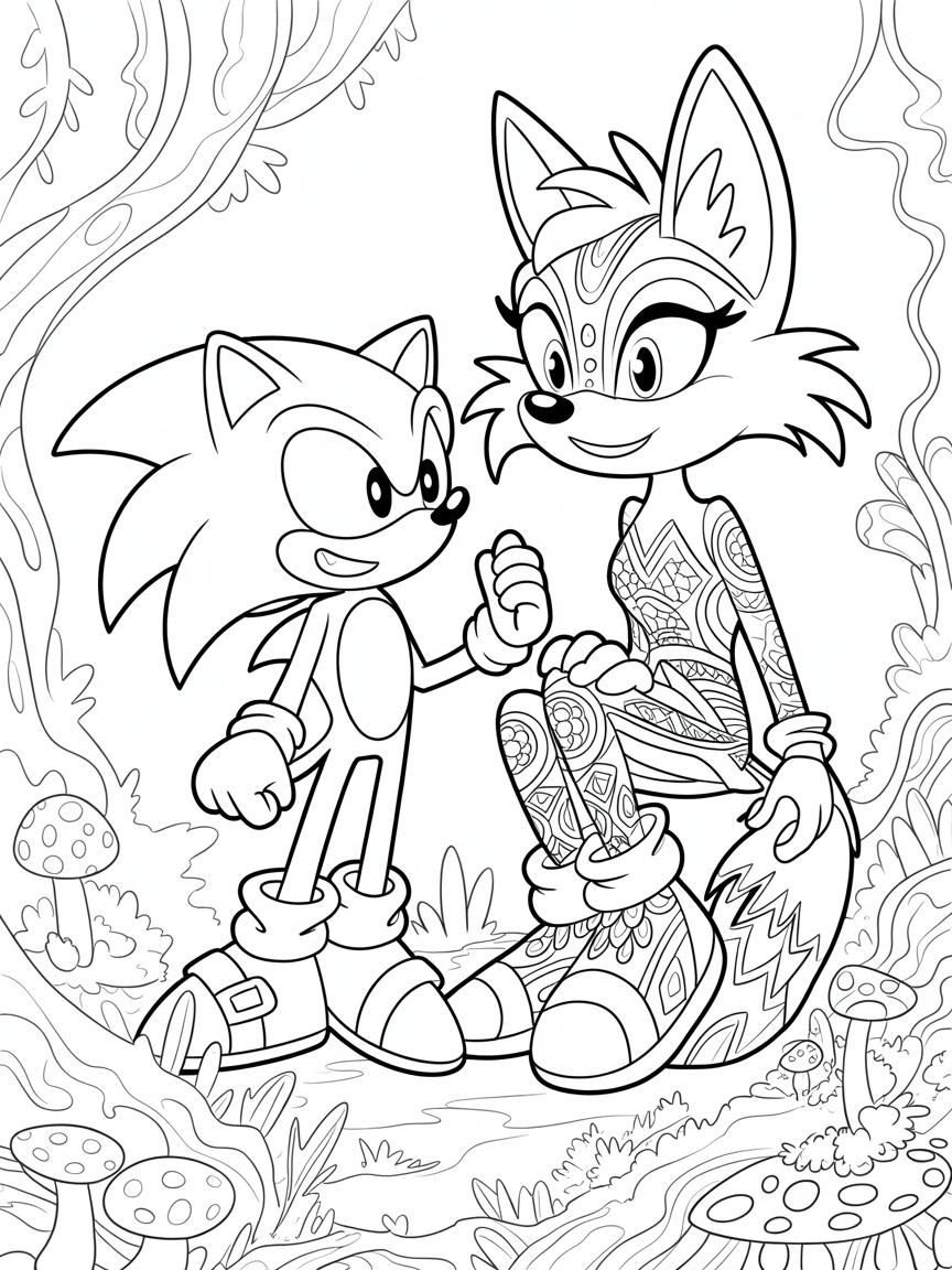 Sonic the hedgehog with girl coyote with eyelashes - Free Coloring Page