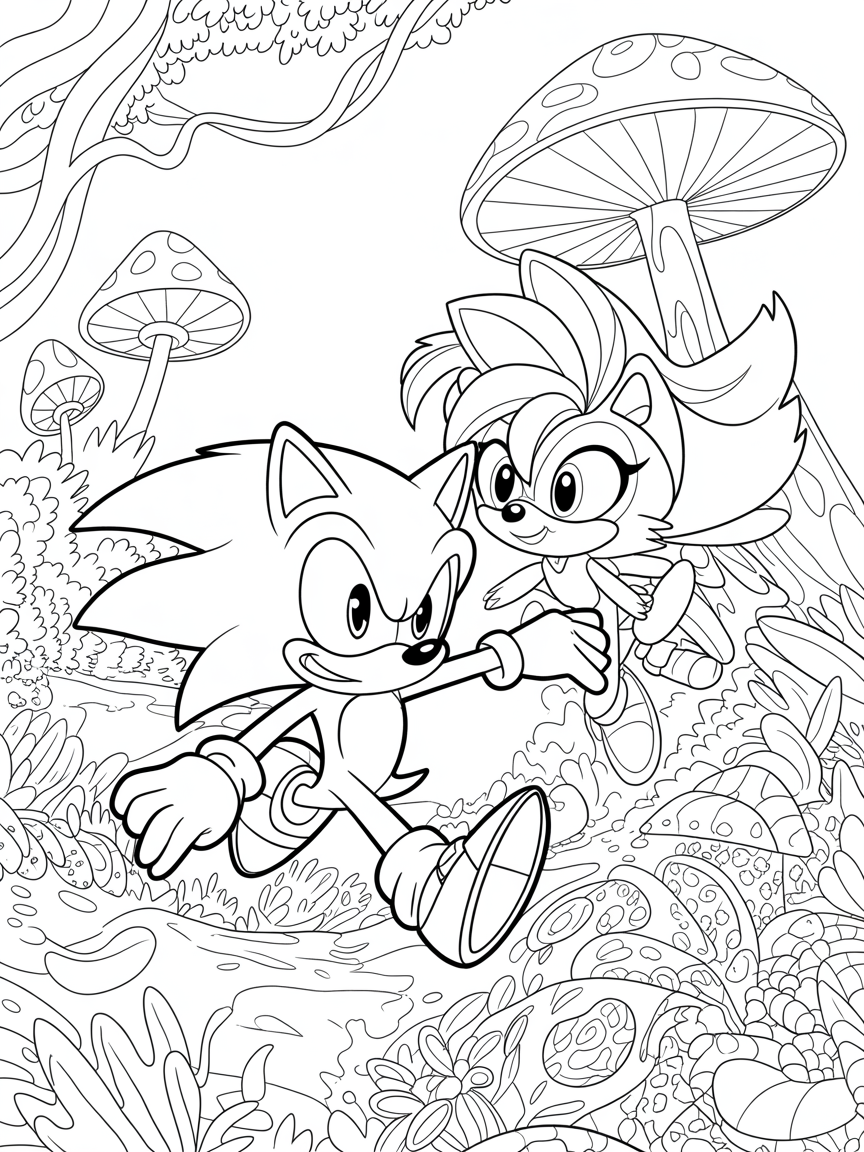 Sonic the hedgehog with girl coyote with eyelashes & long hair - Free Coloring Page
