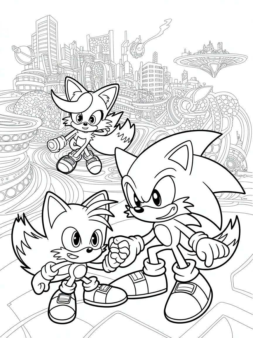 Sonic older Tails the fox with girl fox with eyelashes & long hair - Free Coloring Page