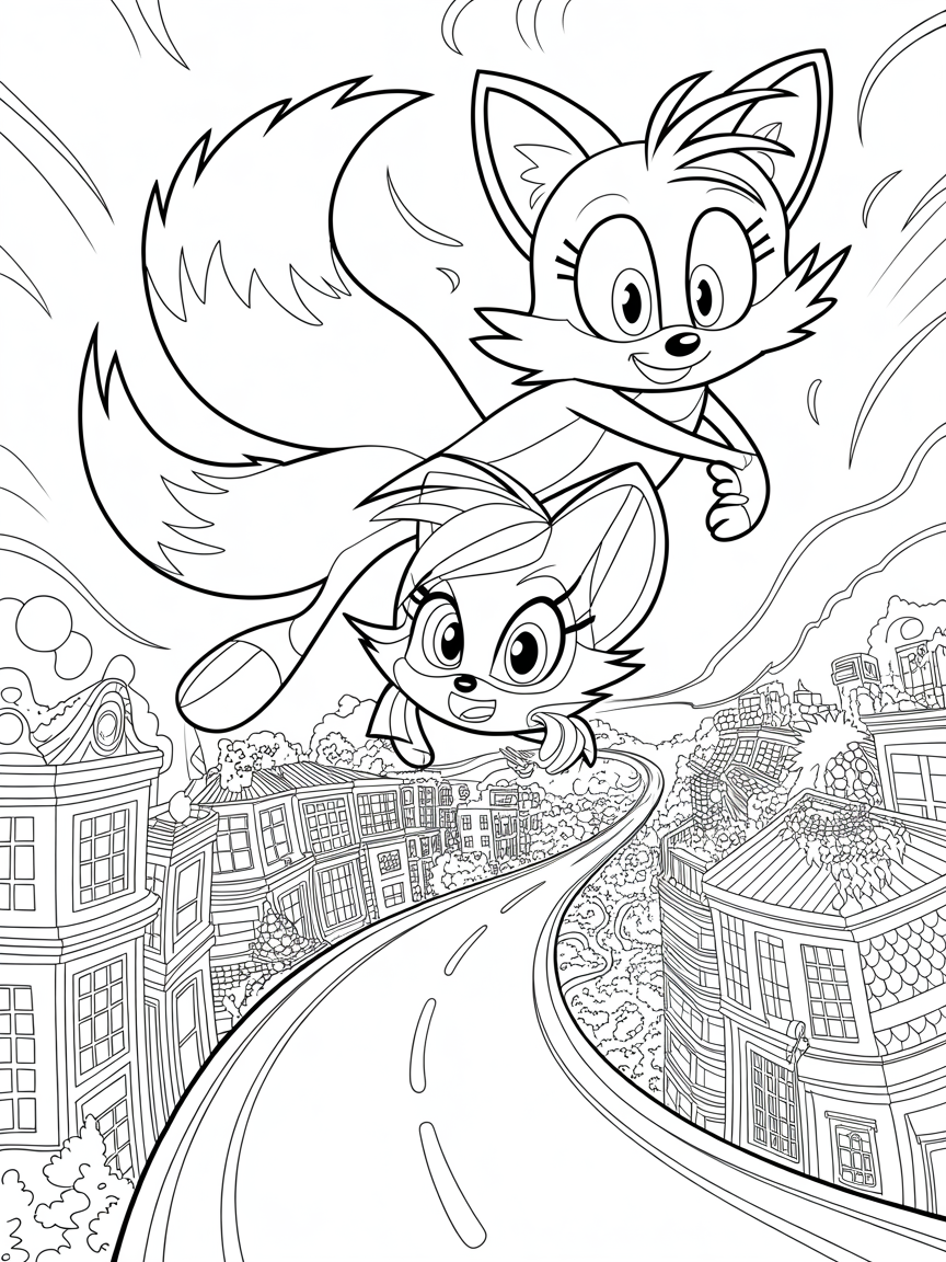 Tails the fox sonic boom with girl fox with eyelashes & long hair - Free Coloring Page