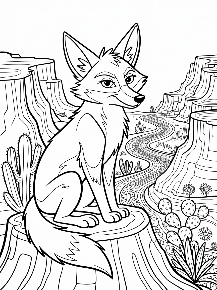 Saffron the coyote - Free Coloring Page