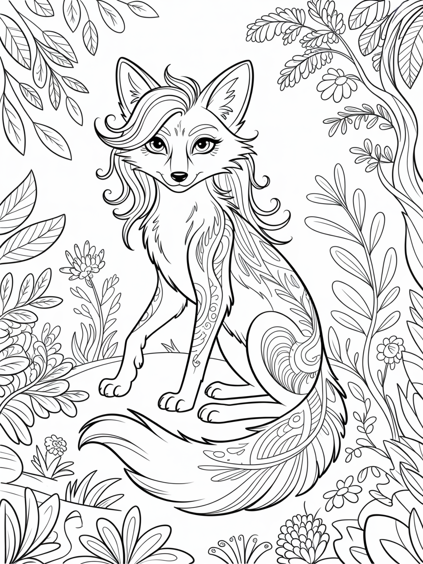 Saffron the female mobian coyote with eyelashes and long hair - Free Coloring Page