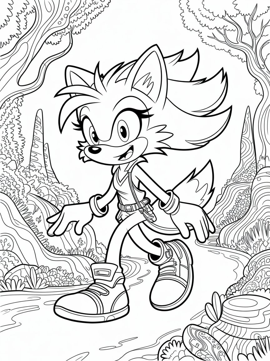 Saffron the girl sonic styled coyote with eyelashes and long hair wearing clothes - Free Coloring Page
