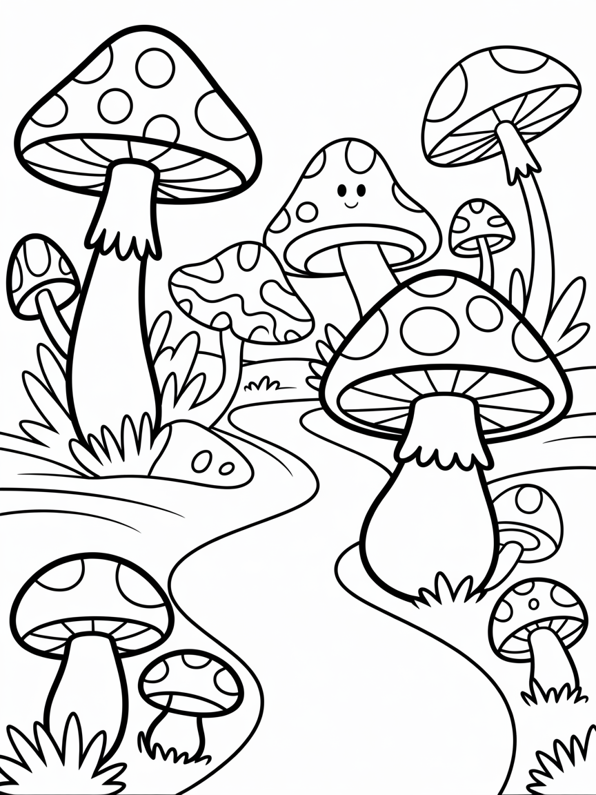 Mushroom world - Free Coloring Page