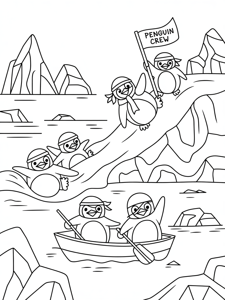 Pirate penguins on ice adventure - Free Coloring Page